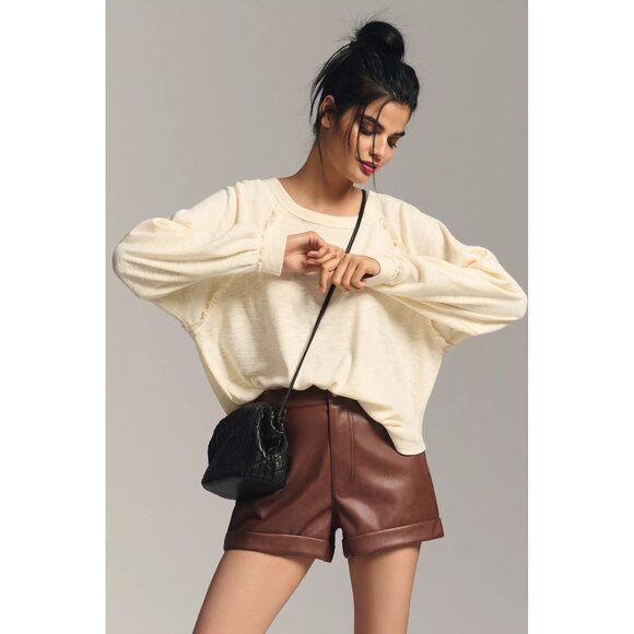 Pilcro x Anthropologie Ruffled Raglan Thermal Top in Ivory - Picture 1 of 16